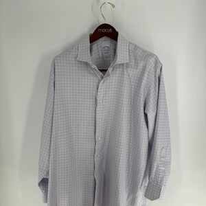Brooks Brothers Regular Fit Plaid Egyptian Cotton Oxford Dress Shirt White SZ 34